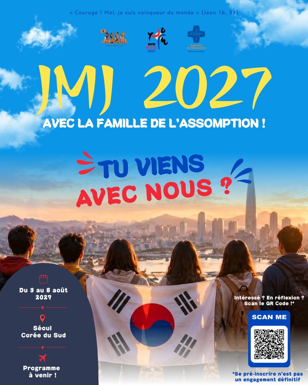 JMJ SÉOUL 2027 avec l’Assomption : Pré-Inscriptions ouvertes !